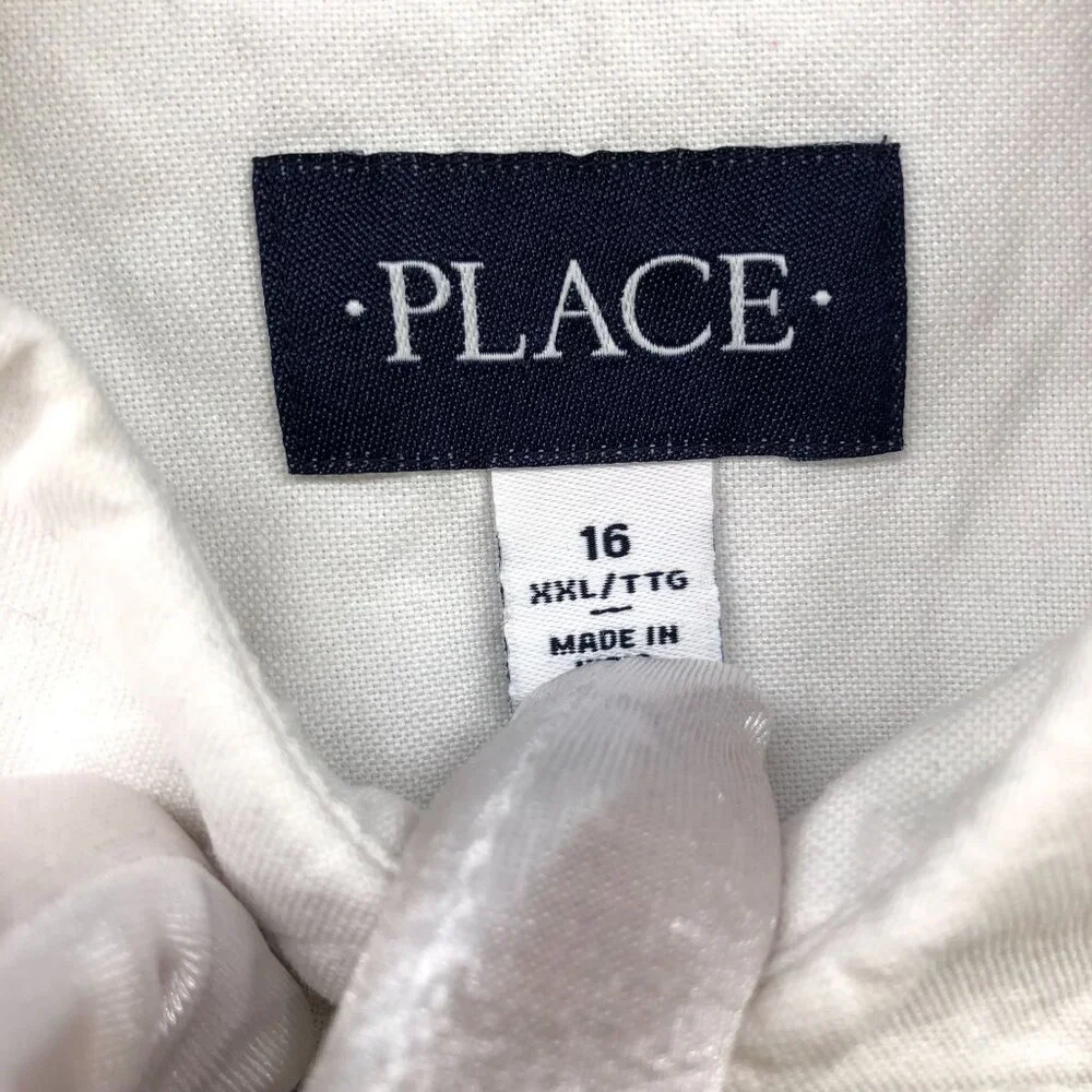 Children's Place Boys XXL 16 White Long Sleeve Button Down Shirt‎ Cotton Pocket